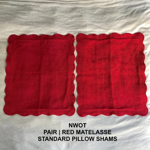 NWOT: Pair | Red Matelassé Standard Pillow Shams - Picture 1 of 9